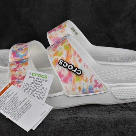 Womens Crocs Classic Tie Dye Summer Slip On Sandals White 207283-928 main image 6